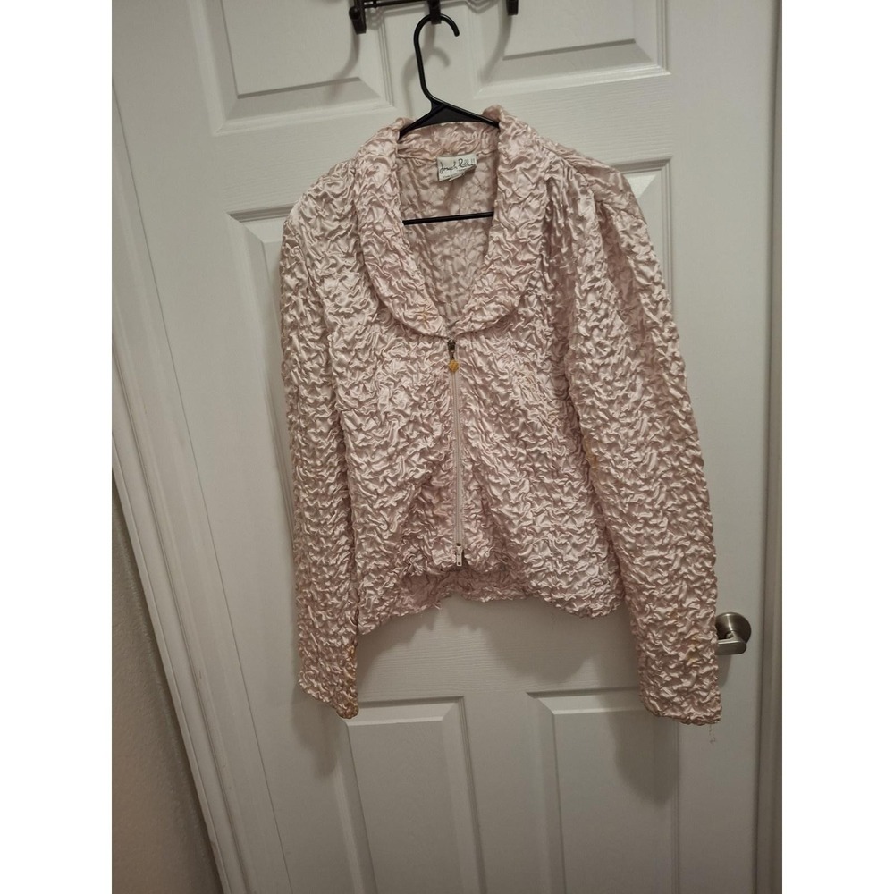 Joseph Ribkoff 12 Pastel Powder Pink Crinkle Satin Dual Zip Lightweight Jacket